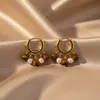 Brincos Maillard Outono e Inverno para Mulheres, Brincos de Luxo Leve de Nicho, Brincos Elegantes Populares Estilo Retrô com Pedra Olho de Tigre