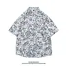 Camisa con Estampado Completo de Cuello Retro con Pintura al Óleo Vintage para Hombre Tendencia Streetwear Alta Calidad Camisa de Manga Corta para Pareja