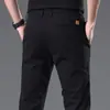 Pantalones Casuales Gruesos con Forro de Polar para Hombre Hong Kong 2026, Pantalones Caqui Rectos Ajustados Elásticos de Negocios para Hombre