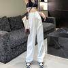 Pantalones blancos de pierna ancha para mujer, cintura alta, drapeados, novedad de primavera 2024, vaqueros rectos ajustados, pantalones de calle americanos