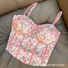 Hot Girl Sweet Floral Sling Colete Pequeno Mulheres Primavera e Verão Novo Short Indoor Vestindo Top Base Shirt com almofada peito
