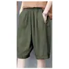 Calça Feminina de Algodão e Linho Cinco Pontos Verão Nova Cintura Alta Emagrecedora Casual Versátil Calça Wide Leg Shorts Retos Femininos Calça Harlan