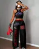 Conjunto Casual de Ropa para Mujer Estilo Y2K Nuevo 2026 con Estampado de Graffiti, Incluye un Top Ajustado y Pantalones Sueltos