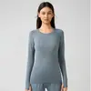 Otoño e Invierno Nuevo Top Transpirable Deportivo de Manga Larga con Cuello Redondo para Mujer Elástico Ajustado Running Fitness Casual Ropa de Yoga