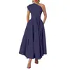 Moyashang Amazon Verano Más Vendido Moda Europea y Americana para Mujer Vestido sin Mangas Cuello Diagonal Color Sólido Cintura Ajustada con Falda Acampanada
