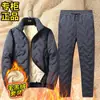 Abrigo de papá grueso con forro polar, chaqueta acolchada de algodón de invierno para hombre, chaqueta acolchada de algodón de lana de cordero, pantalones acolchados de algodón para traje de mediana edad y ancianos