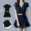 Traje de baño dividido de alta calidad para mujer, conjunto de dos piezas, estilo falda fruncida para cubrir la carne, traje de baño conservador para vacaciones en aguas termales.