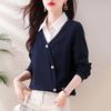 Suéter de dos piezas falsas con cuello de camisa para mujer Primavera y Otoño 2025 Nueva Moda Estilo Occidental Top Casual Apilado Camisa Base Moderna