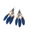 Pendientes Bohemios Transfronterizos de Gota de Agua y Plumas, Pendientes Largos Personalizados con Borlas Retro Estilo Minoría Étnica