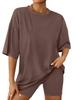 Conjunto de Ropa de Mujer Transfronterizo 101.25kg Pieza Única Camiseta de Color Sólido Pantalones Cortos de Ciclismo Conjunto de Dos Piezas para Viaje de Verano