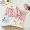 Conjunto de Suéter para Bebé Otoño e Invierno Estilo Nuevo Dulce Mameluco Tejido con Pantalones Acampanados Conjunto de Dos Piezas para Bebés Niñas