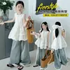 Conjunto de Verano 2026 para Niñas: Top sin Mangas con Adorno de Encaje y Pantalones de Mezclilla Sueltos de Pierna Ancha