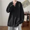 Camiseta de manga larga con cuello en V texturizado para hombre, temporada de primavera y otoño, marca de moda, top holgado de peso pesado, piqué, aspecto atractivo, sensación de alta gama, capa interior, camiseta básica