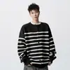 Suéter Cardigan Nasa Listrado Colorido Retrô Jaqueta Tricotada de Outono Gola Redonda Solto Para Casal Top Casual Americano