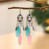 Brincos de Pena Boêmios Europeus e Americanos, Brincos de Franja Estilo Étnico Exagerado Retrô para Feriados, Acessórios de Viagem de Yunnan para Mulheres