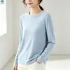 Nueva camiseta base de lana para otoño e invierno, alta elasticidad, elegante, para mujer, cuello redondo, manga larga, casual, versátil, moderna y cálida