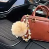 Cadena de Teléfono de Pompones de Felpa Suave con Cuentas de Cristal Llavero Creativo de Cuentas de Cristal Colgante Brillantante Strass Colgante de Bolso de Moda