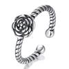Anillo de plata antigua estilo japonés, estilo tailandés, con diseño desgastado y flor de rosa dulce para mujer.