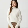 Baicai Rong Temporada Otoño/Invierno Nueva Primera Línea Ropa Lista para Usar Dobladillo Enrollado Sin Costuras Cuello Medio Alto Suéter de Punto de Cachemira Manga Larga