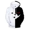 Suéter com estampa digital 3D de urso preto e branco da série de anime Bullet Theory, cardigã com capuz, acessório de cosplay masculino
