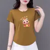 Prosperidade no Comércio Exterior Transfronteiriço, Ano do Serpente, Camiseta Estampada de Manga Curta Redutora de Idade para Mãe, Blusa Solta para Mulheres de Meia-Idade e Idosas