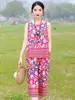 Conjunto de pijama de algodón y seda para mujer de mediana edad y anciana, verano, ropa de casa para mamá, fino, casual para usar afuera, algodón artificial, sin mangas, conjunto de dos piezas