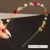 Faixa de Cabelo com Mechas de Fada Rosa Feminina Retrô Francês Grampo de Cabelo com Pérola Adorno de Cabeça Design de Nicho Faixa de Cabelo de Pressão Crânio Alto