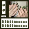 Parches de Uñas Postizas de Moda Color Verde Lago, Simples y Geniales, de Longitud Media, Uñas Portátiles Desmontables, 24 Piezas