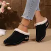 Pantuflas de cuña con forro polar transfronterizas europeas y americanas para mujer, talla grande, nuevo estilo otoño 2026, suela gruesa, cálidas, peludas, de punta cerrada, de algodón