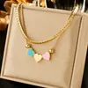 Colar Pingente Redondo da Moda para Mulheres Corrente Empilhável de Camada Dupla Retrô Aço Inoxidável Banhado a Ouro Corrente para Clavícula com Sensação de Alto Padrão
