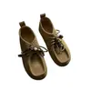 Zapatos Retro de Canguro Hechos a Mano Gamuza Piel de Vaca con Cordones Zapatos Casuales Diseño de Nicho para Mujer Zapatos Retro de Cuero Genuino para Mujer