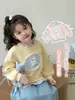 Sudadera Nueva de Estilo Falso Dos Piezas para Niñas de Primavera y Otoño, Versión Coreana para Niños, Top de Princesa de Dibujos Animados Redondo, Moderno y Dulce
