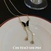 Cadena para Clavícula con Borla de Mariposa Primavera/Verano 2022, Collar Versátil y Elegante, Collar de Estilo Coreano Suave de Nicho para Mujer con Colgante
