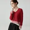 Nueva colección de otoño e invierno: Suéter de punto para mujer con cuello en V, color degradado, llamativo y rejuvenecedor, con diseño calado, perfecto como prenda base