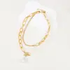 Cadena para Clavícula de Aleación Retro Europea y Americana de Doble Capa Collar de Perlas Asimétrico Personalizado para Mujer
