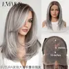 Nuevo producto transfronterizo: Peluca de encaje de área grande tejida a mano con cabello lacio de longitud media alta en degradado gris Parisian ombre, pieza completa para la cabeza