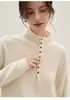 Suéter de punto de lana pura para mujer con cuello medio abotonado, nuevo suéter base suave de otoño e invierno, top versátil
