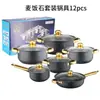 Juego de Utensilios de Cocina Antiadherentes Coloridos de Acero Inoxidable para Exportación 12 Piezas con Mangos Chapados en Oro, Olla para Sopa, Juego de Sartenes, Utensilios de Cocina, Vaporera