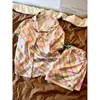 Pijama de Seda Gelada de Alta Qualidade Francês para Mulheres, Novo Estilo de Verão, Confortável para Sair, Manga Curta, Conjunto de Roupa de Casa com Short, Verão