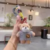 Nuevo Top Peludo Creativo Estampado de Leopardo Corazón Oso de Dibujos Animados Muñeco Llavero Colgante Moderno Lindo Colgante para Bolsa