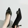 Zapatos de tacón alto para mujer con tacón fino, nuevo modelo otoño 2026, zapatos profesionales cómodos, elegante punta fina con hebilla cuadrada, zapatos de trabajo estilo francés