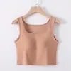 Top Corto de Una Pieza con Almohadillas en el Pecho para Mujer, Camiseta sin Mangas Delgada de Verano con Cuello Cuadrado Ajustada, Versátil y Se Puede Usar Afuera