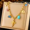 Moda Retro Transfronteriza Nuevo Azul Turquesa Amor Sol Mango Estrella Gota de Aceite Ojos Colgante Cadena Collar de Acero Inoxidable