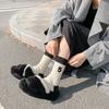 Calcetines de Contraste Bordados en Blanco y Negro Calcetines de Media Caña para Mujer Otoño e Invierno Gruesos Cálidos Estilo Japonés para Exterior Calcetines Apilados de Cibercelebridad
