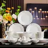 Conjunto de Louça de Cerâmica Jingdezhen Combinação Doméstica Conjunto de Pratos e Tigelas de Cerâmica de Porcelana Óssea Presente Simples Novo Chinoiserie