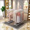 Loja de roupas Ilha stand stand de exposição de chão simples roupas masculinas e femininas fila dupla prateleira média barras paralelas cabide lateral