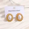 Pendientes de acero inoxidable chapados en oro de moda transfronteriza con acabado brillante, estilo vacacional de verano en la playa del océano, tachuelas de estrella de mar y concha