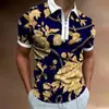 Comercio Exterior Otoño Nuevo Camisa POLO para Hombre Camiseta Casual de Manga Corta con Cuello Camisa POLO de Manga Corta con Cremallera Estampado 3D