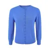 Elegante cárdigan de punto azul marino de manga larga para mujer, adecuado para primavera y otoño, top versátil y único, chaqueta suéter