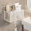 Portacepillos de dientes, estante de pared para lavabo, portavasos para enjuague bucal sin taladro para una familia de cuatro, estante de pared para almacenamiento en el baño